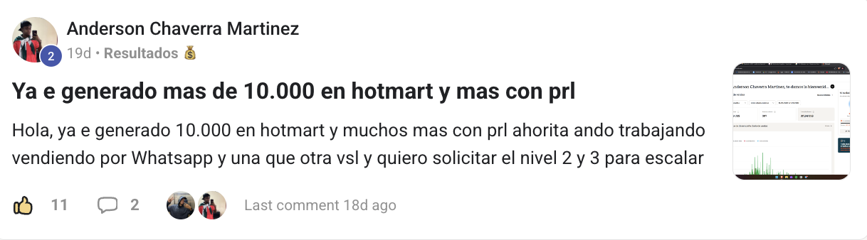 Paneles de Anderson Chaverra mostrando su facturación en Hotmart superior a 10.000 USD junto a su administrador de campañas de Meta Ads con anuncios activos.