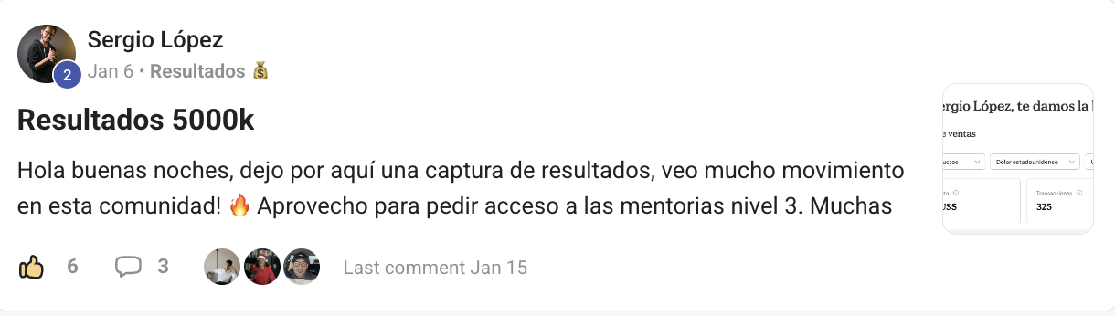 Panel de ventas de Sergio López mostrando 325 transacciones en el periodo.