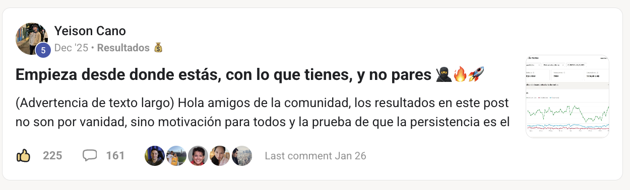 Captura del panel de Hotmart de Yeison Cano mostrando facturación bruta de 43.057,34 USD y 7.919 transacciones entre el 1 de noviembre y el 29 de diciembre de 2025.