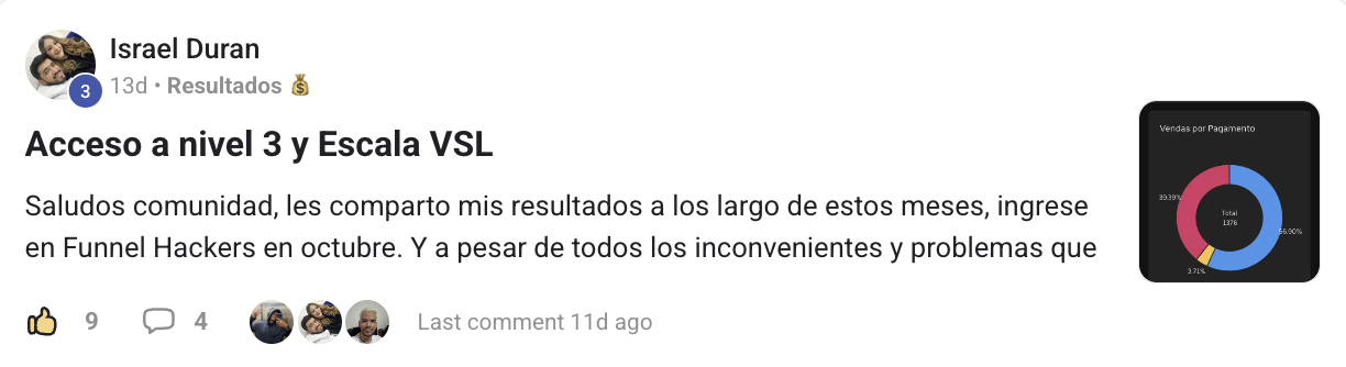 Panel de Utmify de Israel Duran mostrando 10.961,01 USD de facturación líquida con un total de 1.376 ventas.